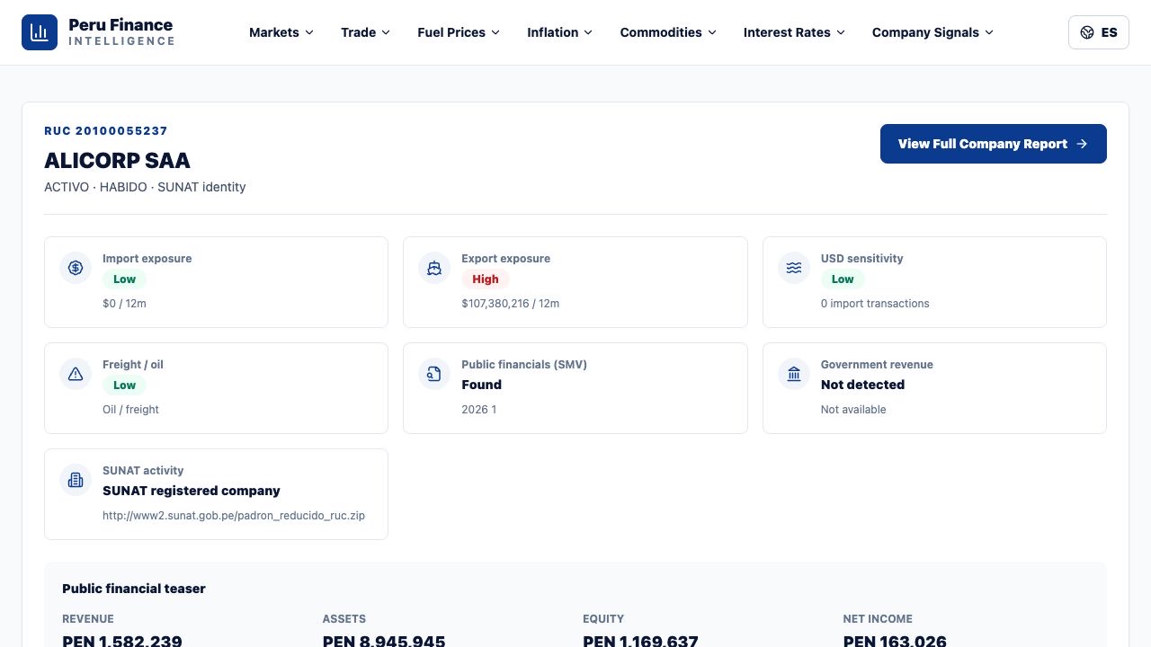 FinancePE company financial signals search screen